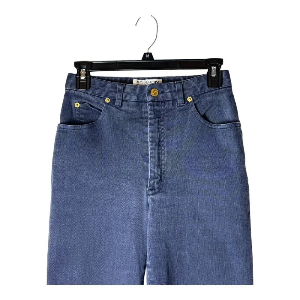 St John Jeans Women 4 Blue Medium Denim High Rise Tapered‎ Leg Mom Luxury Preppy
